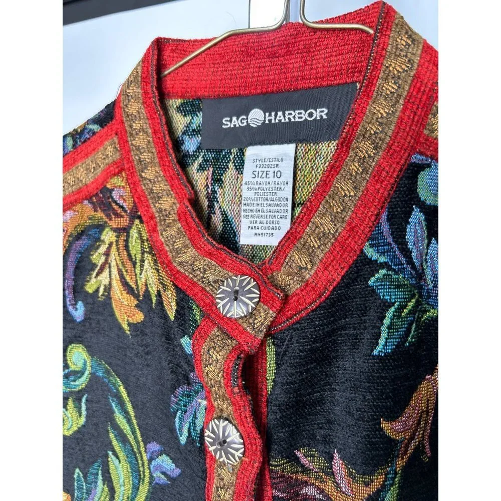 Sag Harbor Tapestry Jacket Women's 10 Multicolor Bohemian Ornate Button Brocade - Picture 4 of 10